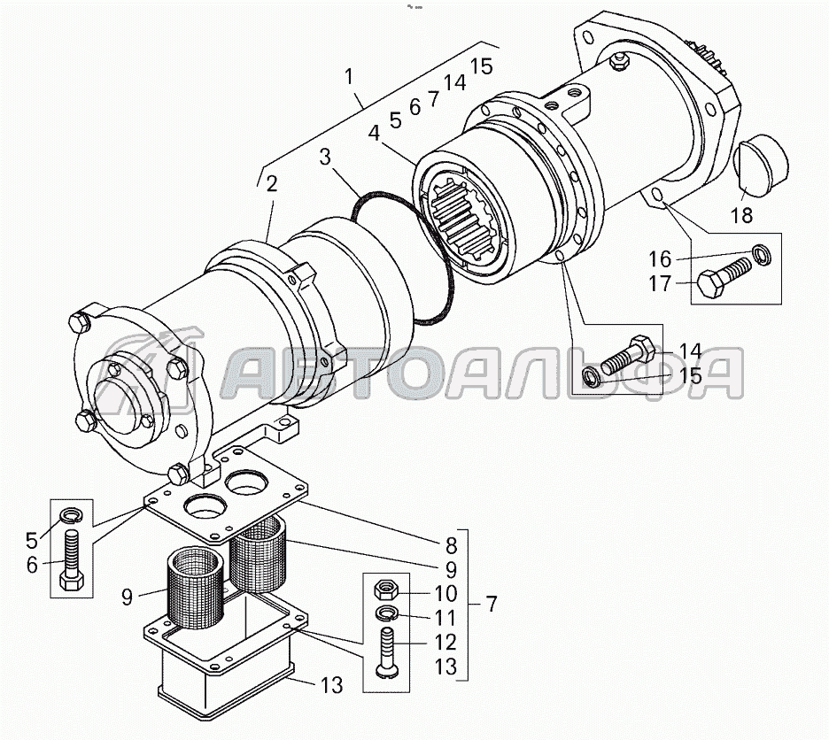 Пневмостартер и его установка (75131-1026002);Pneumatic starter БелАЗ 75131, каталог 2017 г.