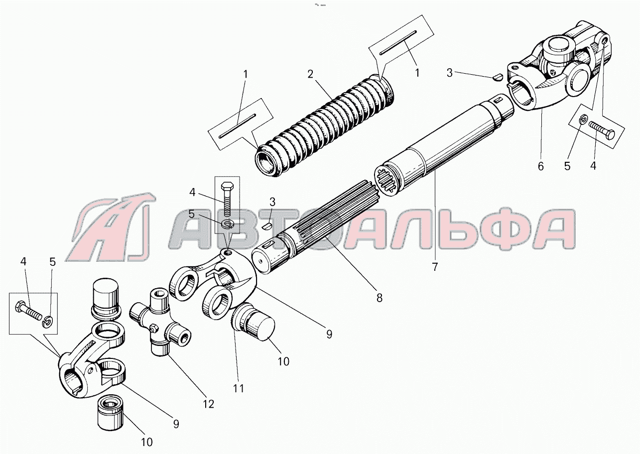 Вал карданный рулевого управления (7555-3401048);Steering cardan shaft БелАЗ 75131, каталог 2017 г.