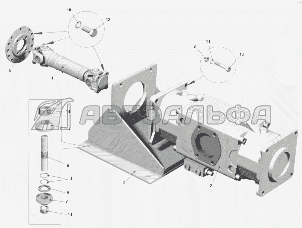 Запчасти на установка насосов и карданного вала (75306-8600032-10);Mounting  of pump and cardan shaft (75306-8600032-10) БелАЗ 75302, 75306, 75307, 75309