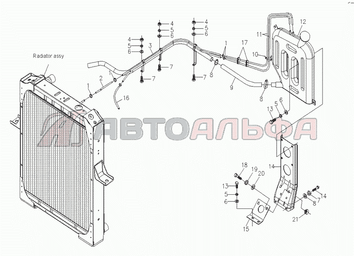 Система охлаждения, сборочный чертеж Foton BJ3251DLPJB