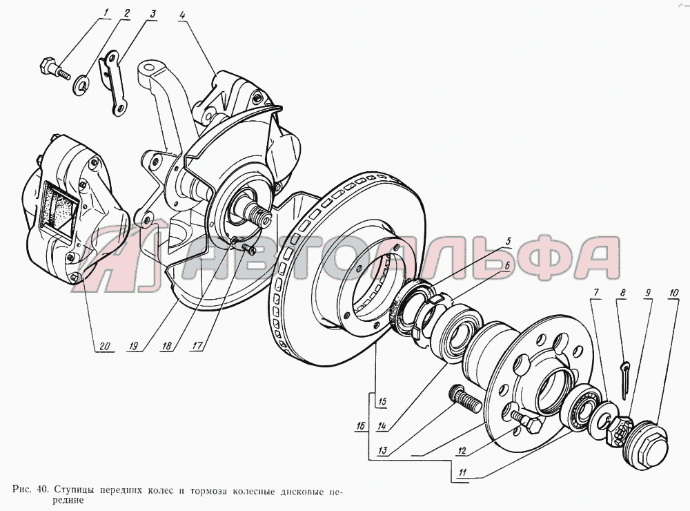 Ступицы передних колес и тормоза колесные дисковые передние ГАЗ 14 (Чайка)
