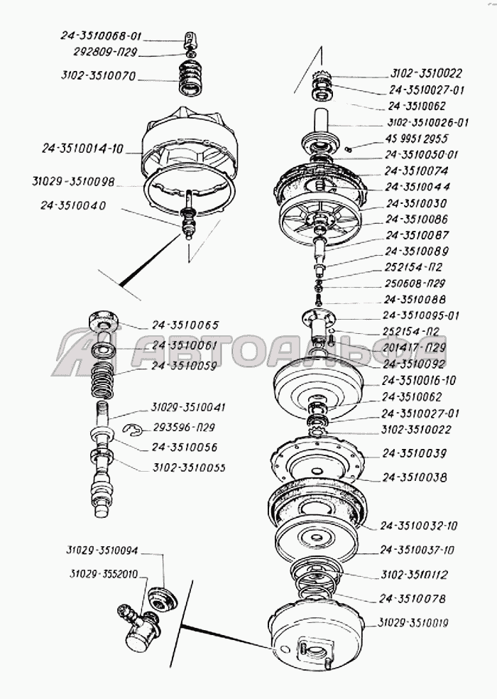 Детали вакуумного усилителя тормозов ГАЗ-3302