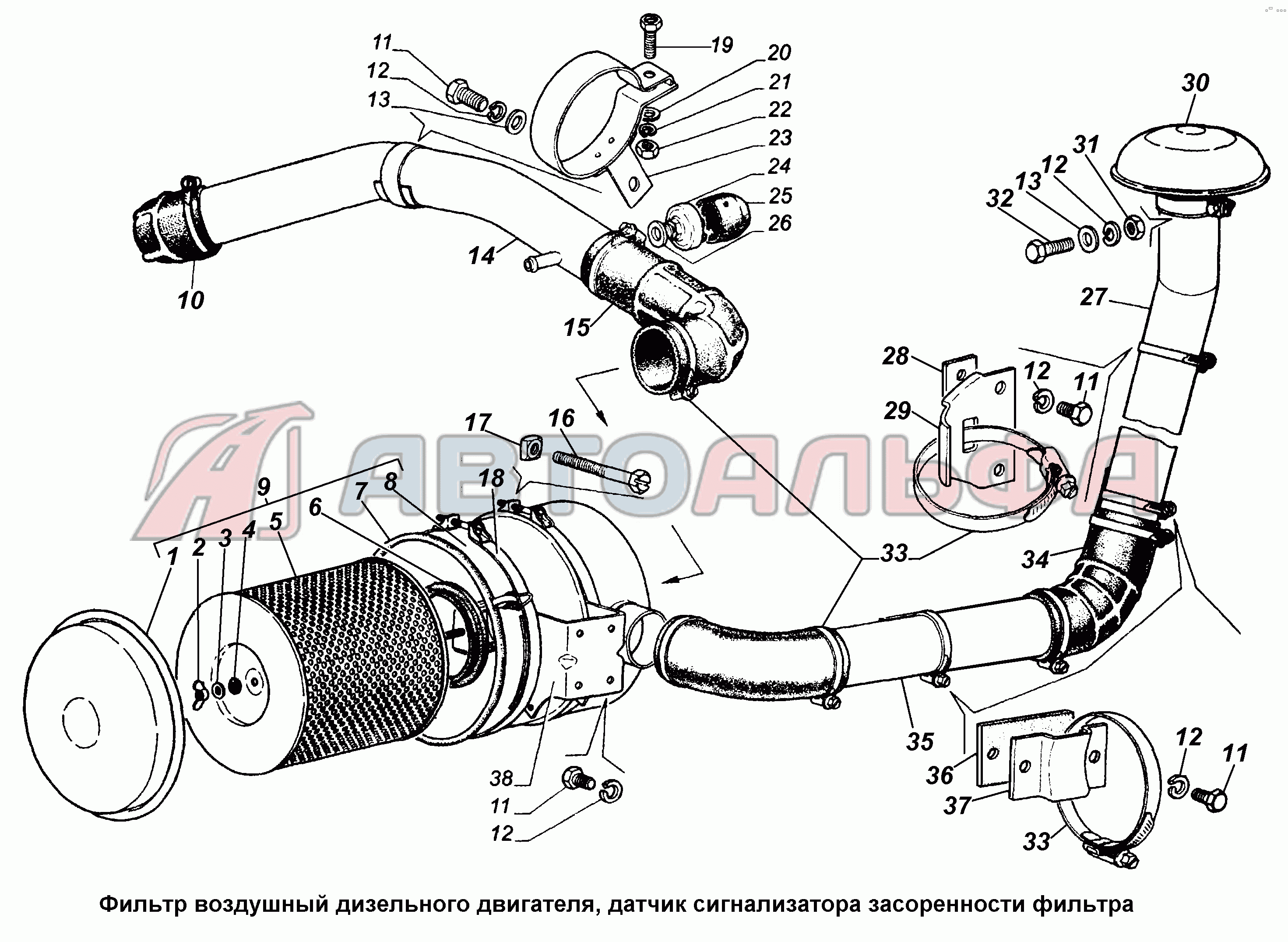 Фильтр воздушный дизельного двигателя ГАЗ 3308, каталог 2002 г.