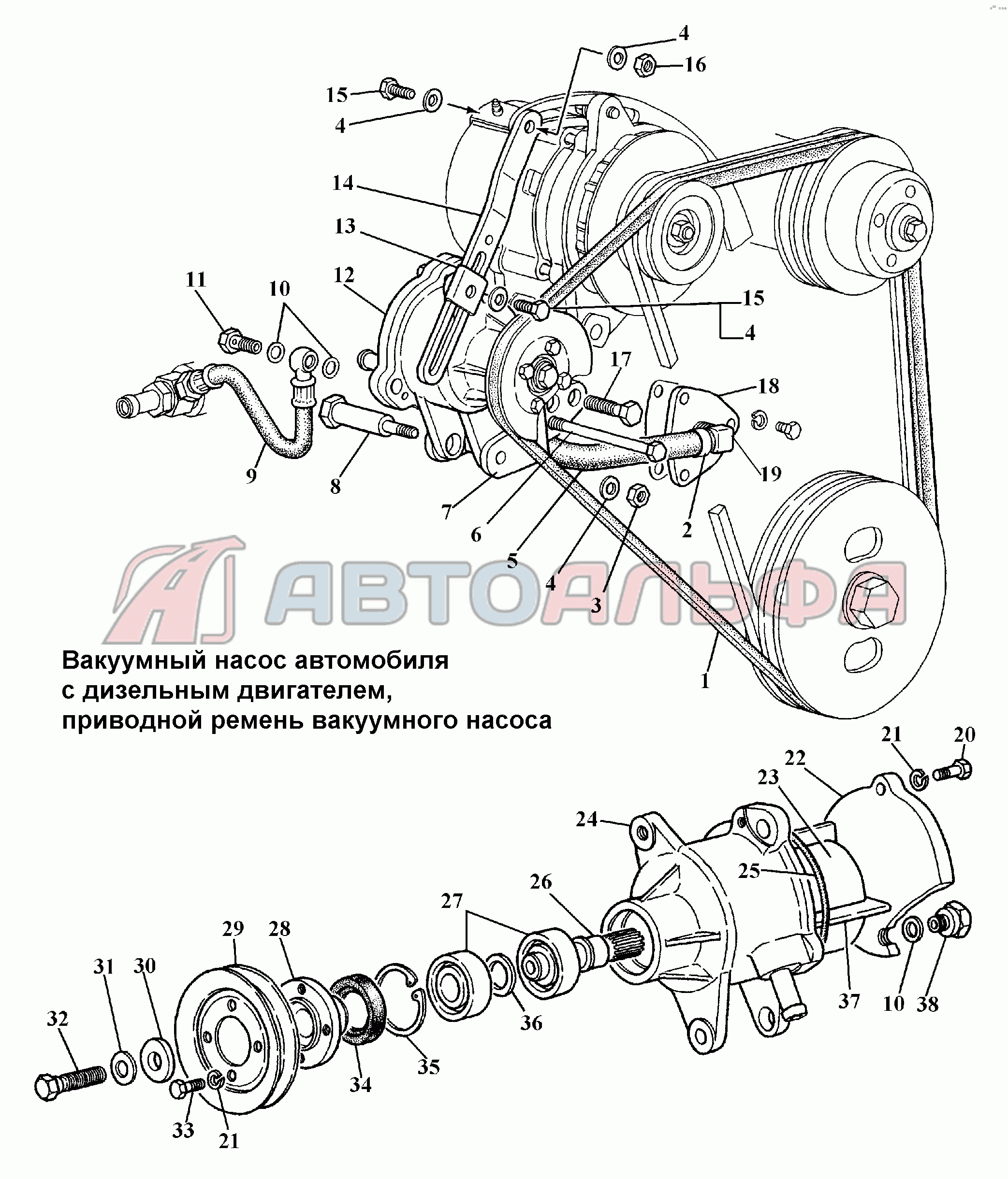 Запчасти на вакуумный насос автомобиля с дизельным двигателем ГАЗ 3308,  каталог 2002 г.