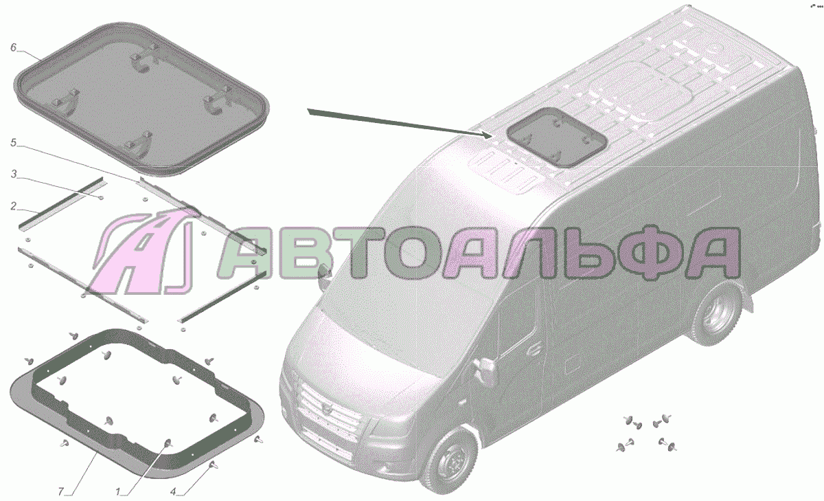 A65R33-5713002-01 Установка аварийно-вентиляционного люка ГАЗЕЛЬ NEXT A65R32-40