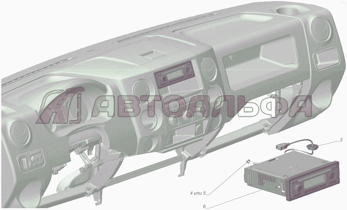 A21R23-7908005 Установка магнитолы опция Головное устройство 1 DIN с кнопками на руле и USB ГАЗЕЛЬ NEXT A65R32-40