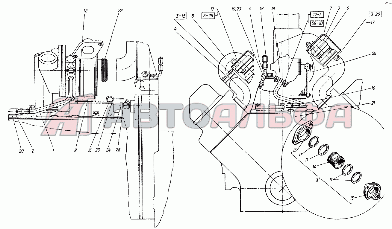 Система масляная и газовая турбокомпрессора ХТЗ Т-151К-08