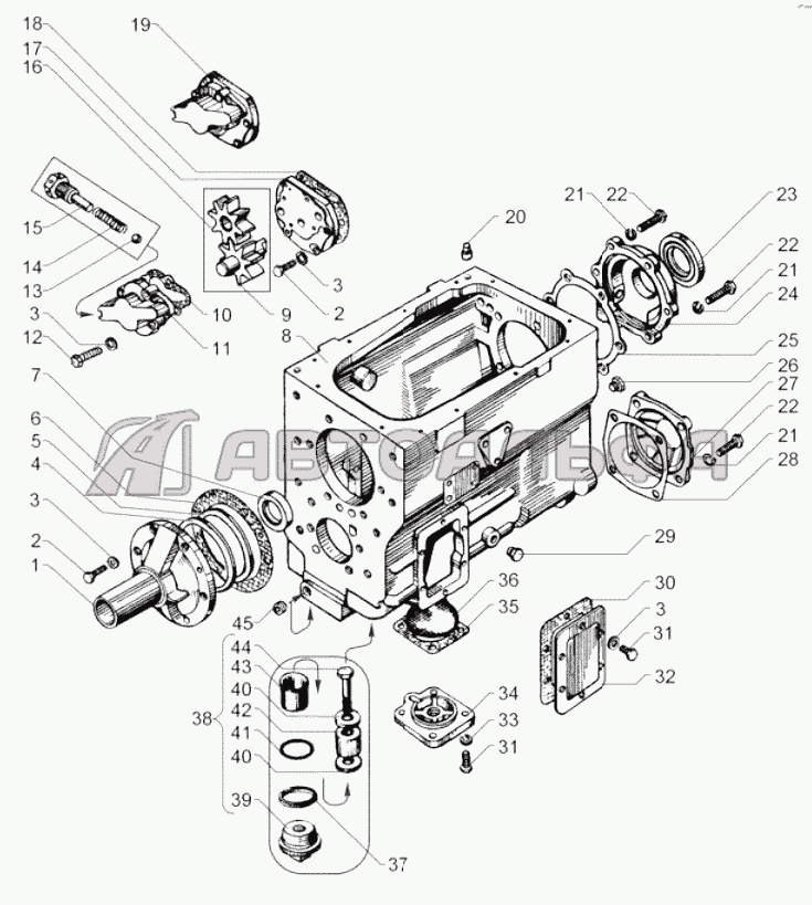 Картер и масляный насос коробки передач ЯМЗ-236Н Двигатель ЯМЗ-238М2