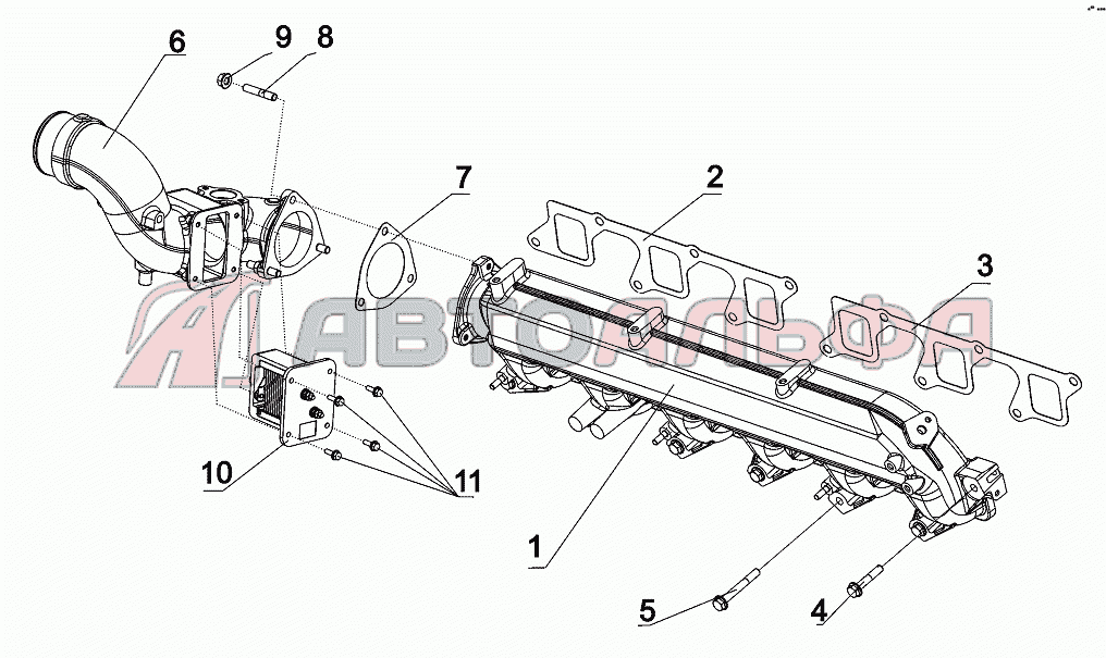 Коллектор впускной и фланцевый подогреватель (Евро-4) Двигатель ЯМЗ-650.10 (Евро 3-4)