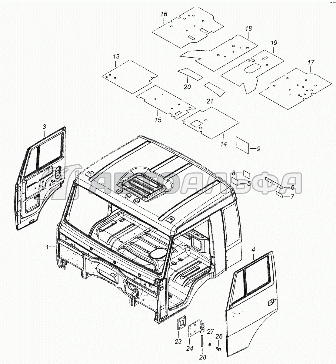 43255-5000014-20 Кабина с дверями окрашенная КАМАЗ-43253 (Часть-2)