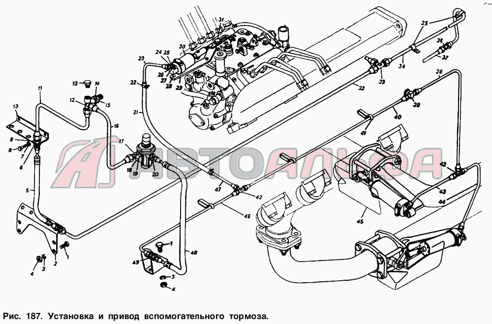 Установка и привод вспомогательного тормоза КАМАЗ-5320