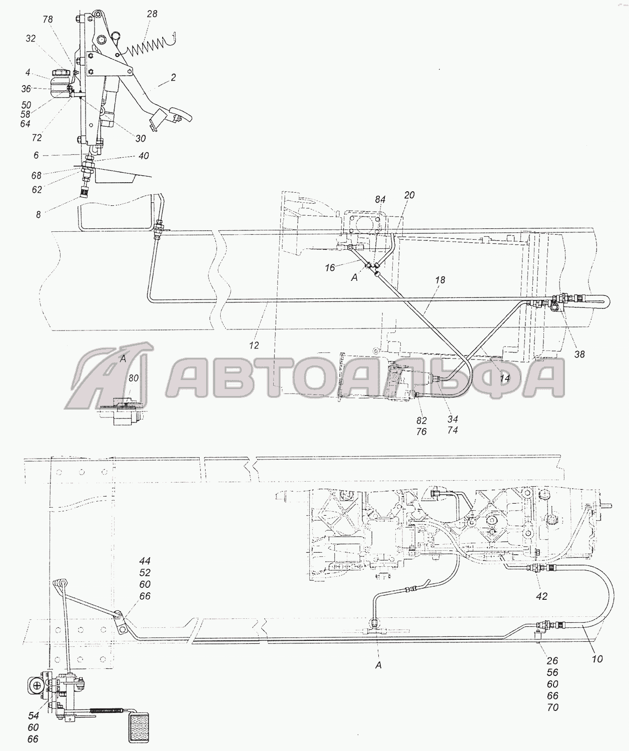 5460-1600006-19 Установка педали и привода выключения сцепления КАМАЗ-6520 (Euro-4), каталог 2012 г.