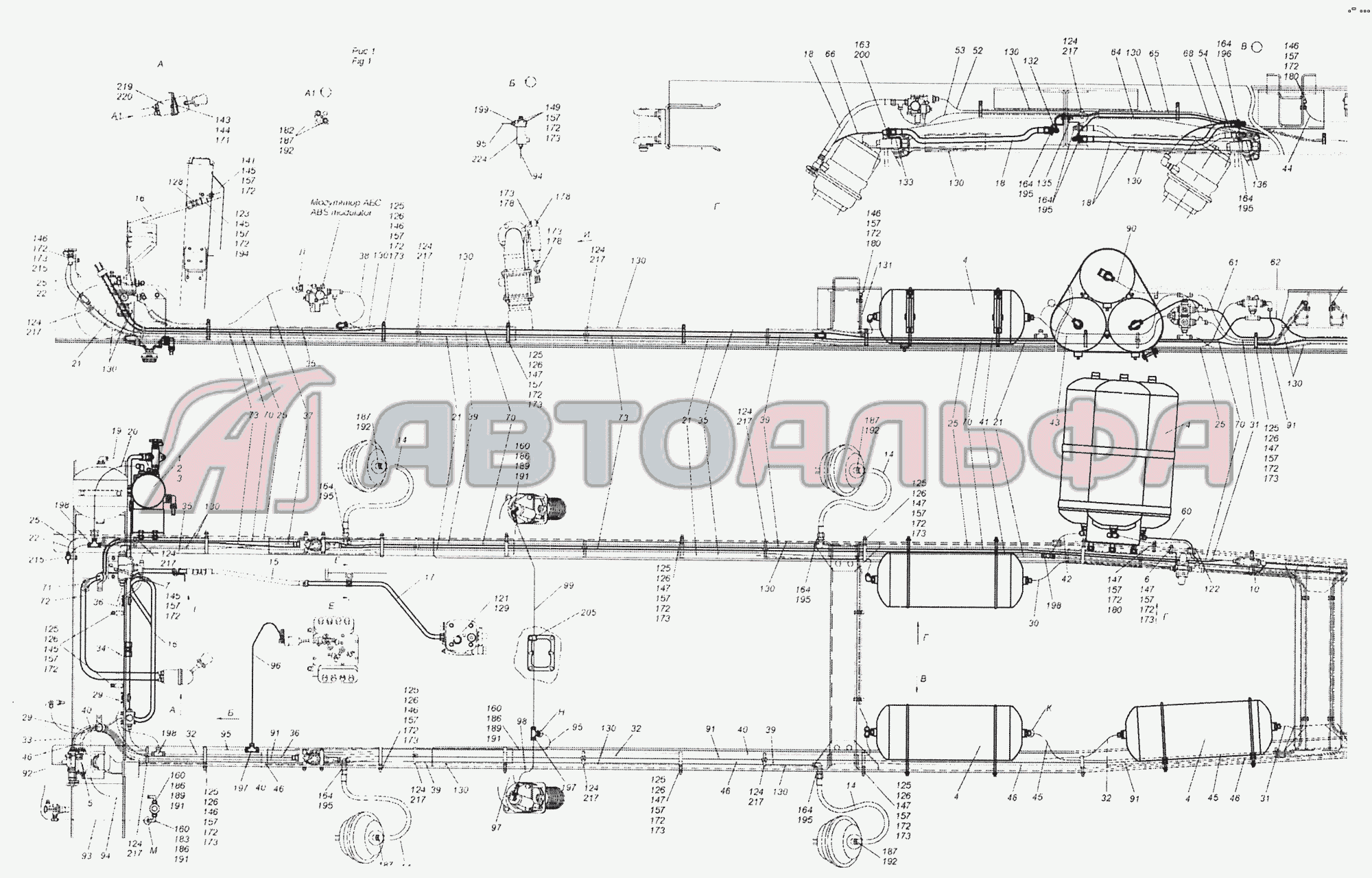 65201-3500006-88 Установка пневмотормозов КАМАЗ-65201 Евро 2-3