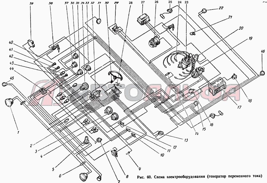 Схема электрооборудования (генератор переменного тока) КАЗ-608