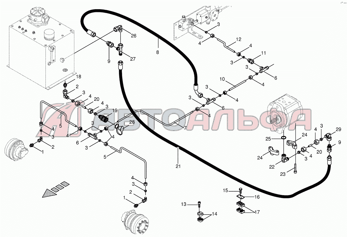 Hydr.ground drive/front leakage oil line BIG-M-I, каталог 2016 г.