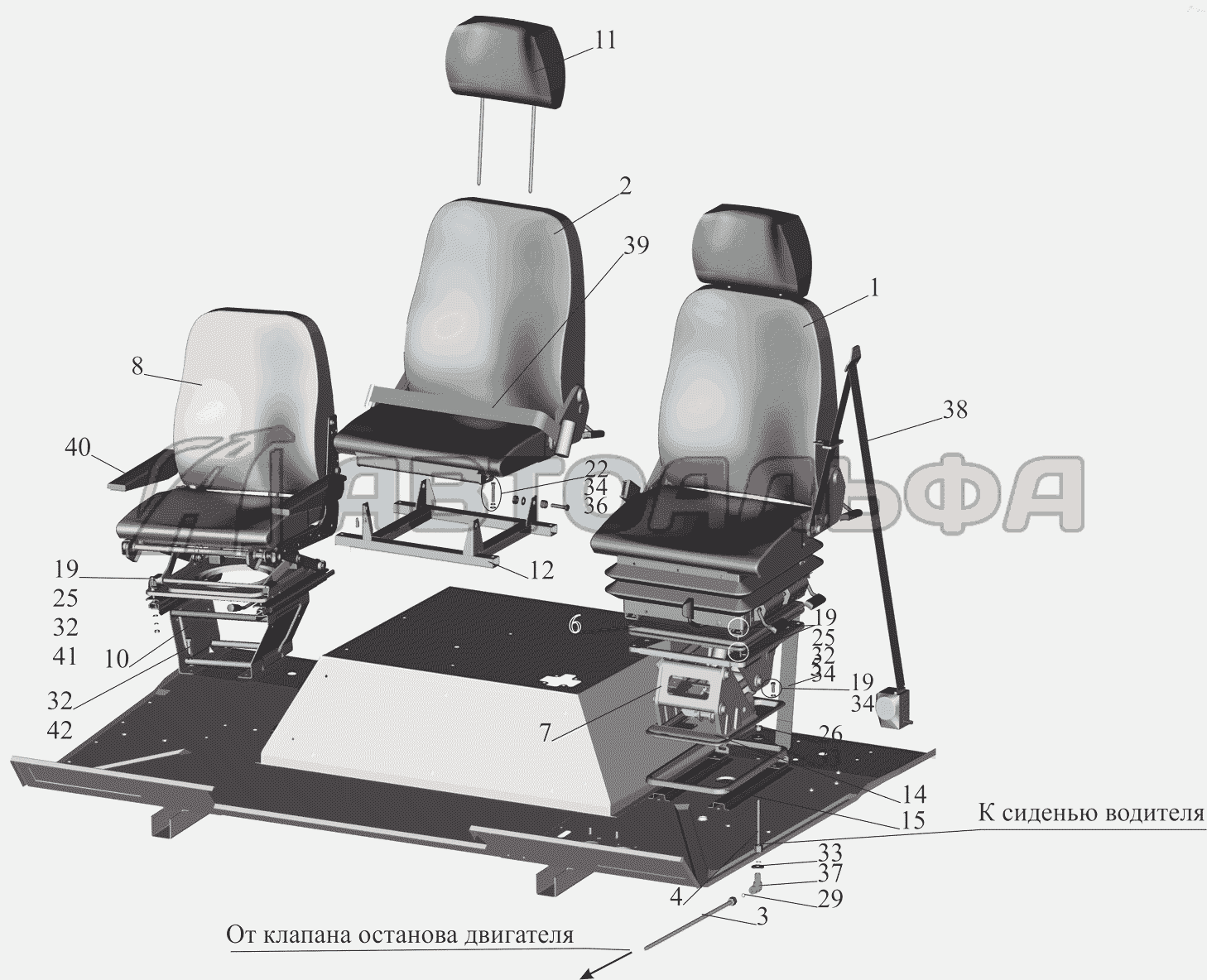 Установка и пневмопитание сидений МАЗ 437041 (Зубренок)