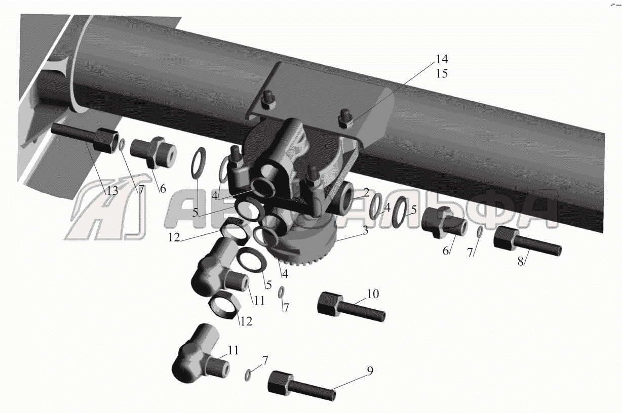 Крепление клапана ускорительного 4370-3518004 и присоединительной арматуры МАЗ 437041 (Зубренок)