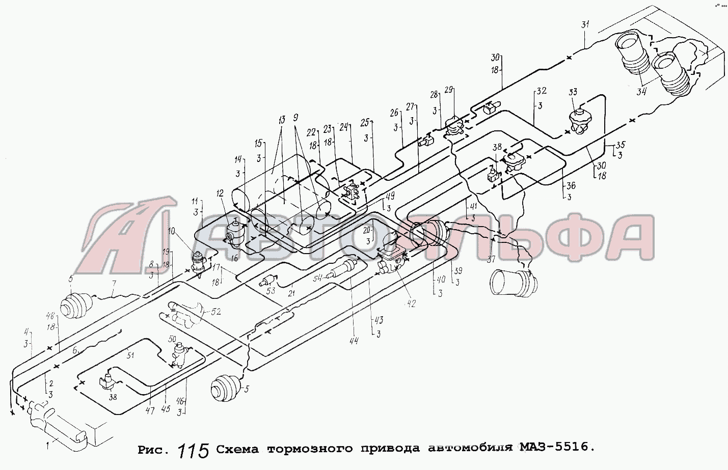 Запчасти на Схема тормозного привода автомобиля МАЗ-5516 МАЗ-5516 — купить  по выгодной цене в г. Набережные Челны