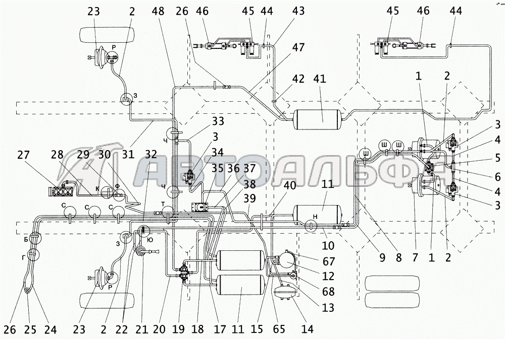 МАЗ Схема тормозного привода автомобиля МАЗ