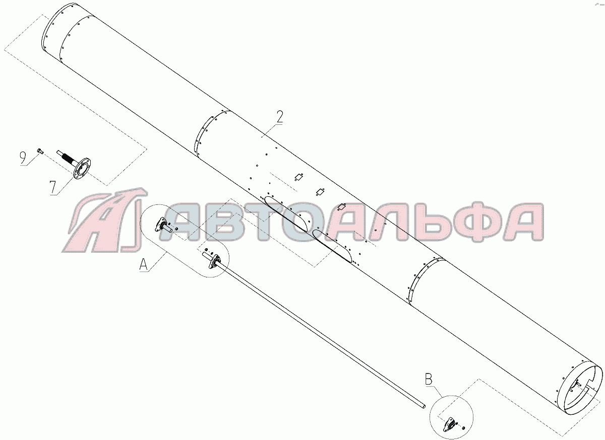 Труба шнека (081.27.20.040-01), Иллюстрация действительна для техники, произведенной с 20110502 Жатка РСМ 081.27, каталог 2020 г.