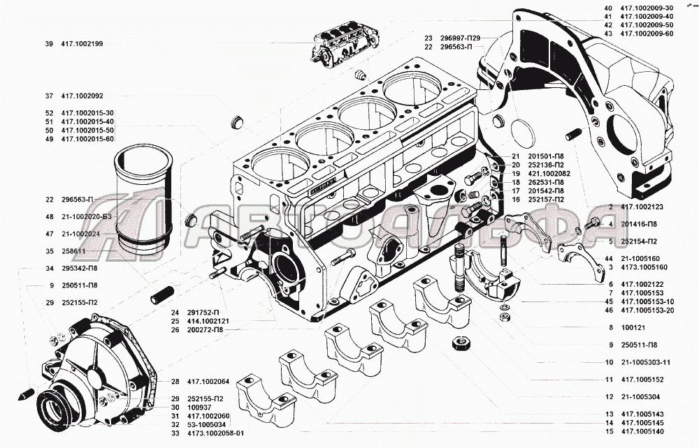 Блок цилиндров двигателя УАЗ 31519, каталог 2002 г.