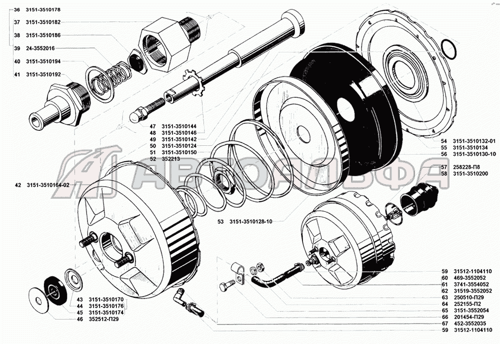 Усилитель вакуумный тормоза, трубопровод вакуумного усилителя УАЗ 31519, каталог 2002 г.