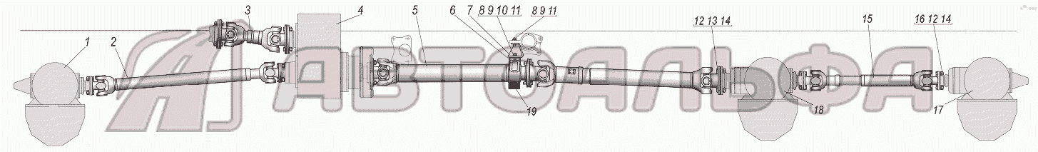 Карданная передача на шасси Урал 4320-1951-58 и автомобиль Урал 4320-0971-58 УРАЛ-44202-0511-58