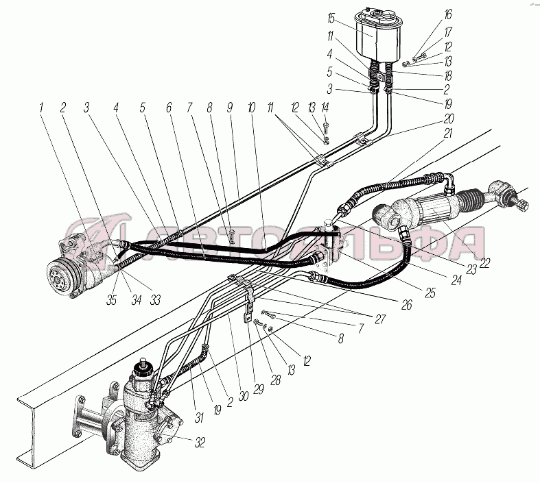 Гидравлическая система рулевого управления для автомобилей с двигателем ЯМЗ-7601 УРАЛ 532361