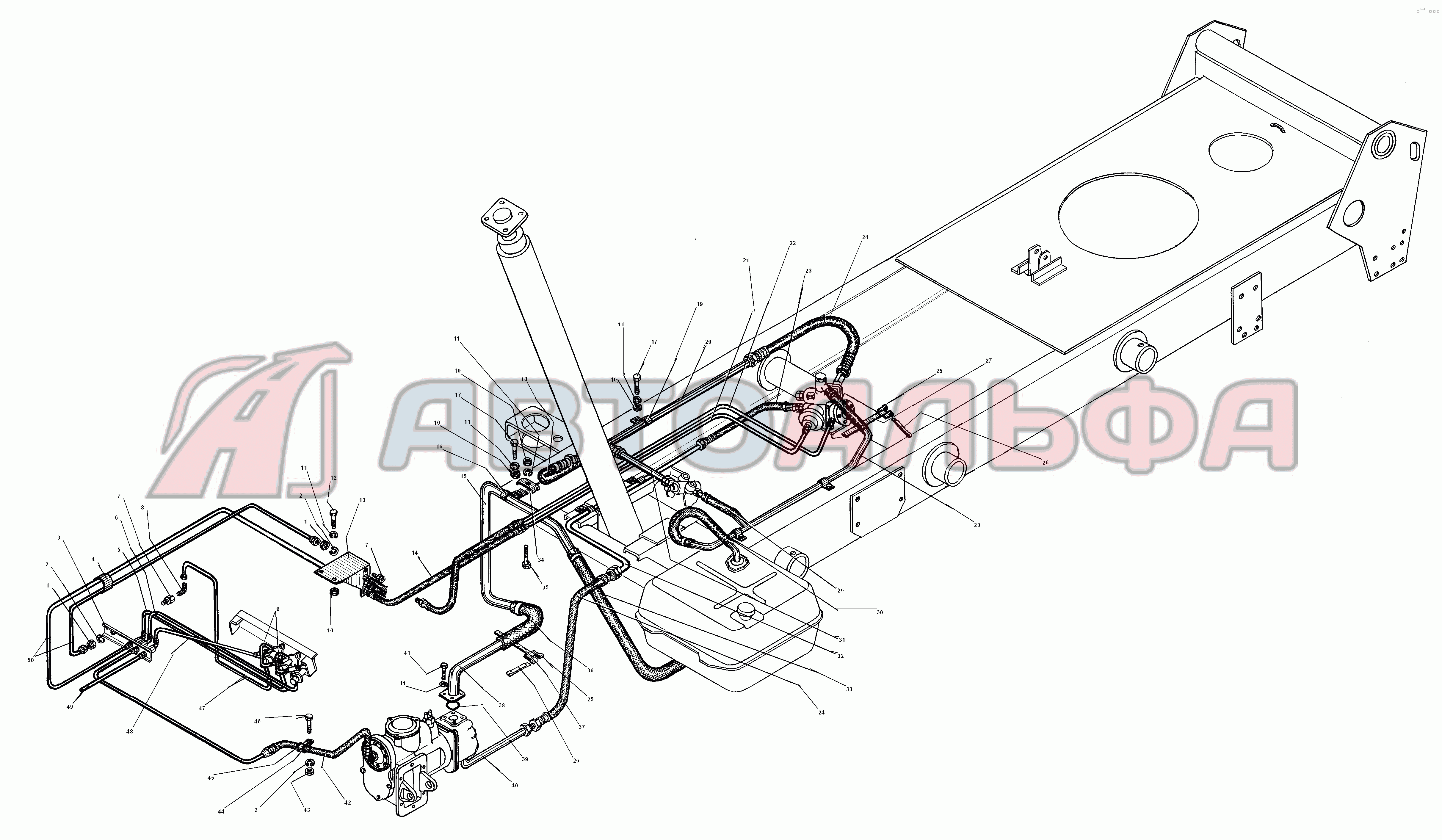 Трубопроводы и шланги самосвальной установки УРАЛ 5557-31