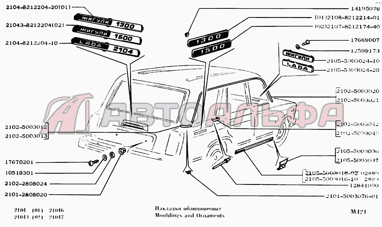 Запчасти на накладки облицовочные ВАЗ 2104, 2105