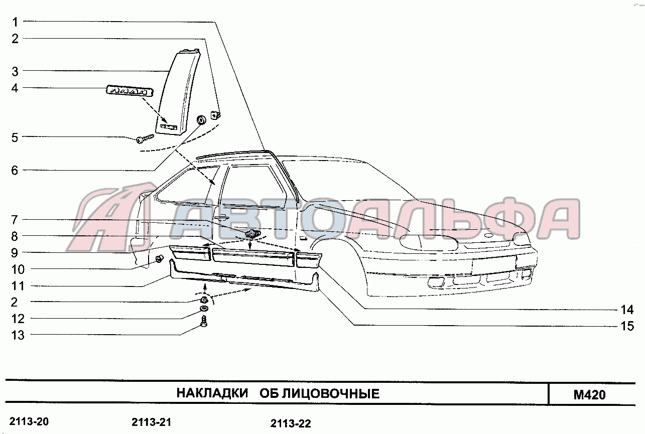 Запчасти на накладки облицовочные ВАЗ 2113