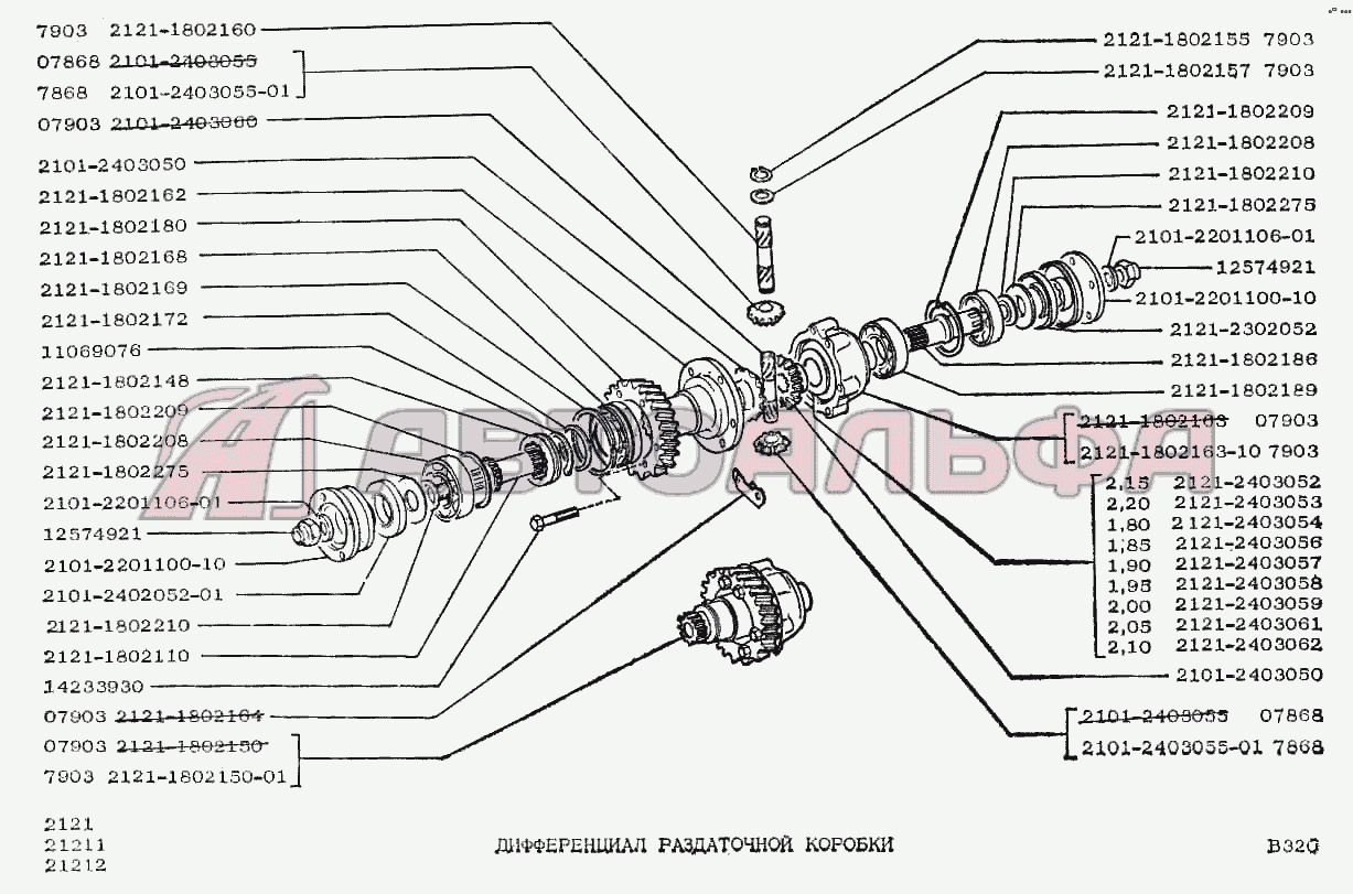 Запчасти на дифференциал раздаточной коробки ВАЗ 2121 (NIVA)