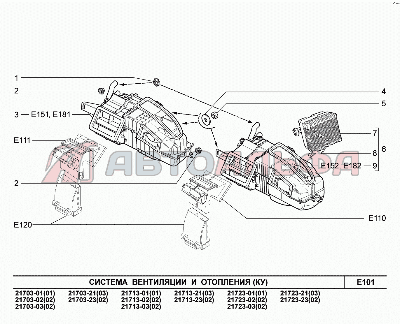 Запчасти на e101. Система вентиляции и отопления LADA Priora (ВАЗ 2170),  каталог 2013 г.