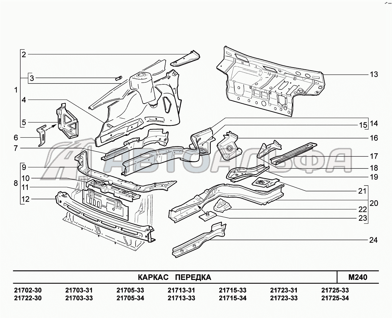 M240. Каркас передка LADA Priora FL (ВАЗ 2170), каталог 2013 г.