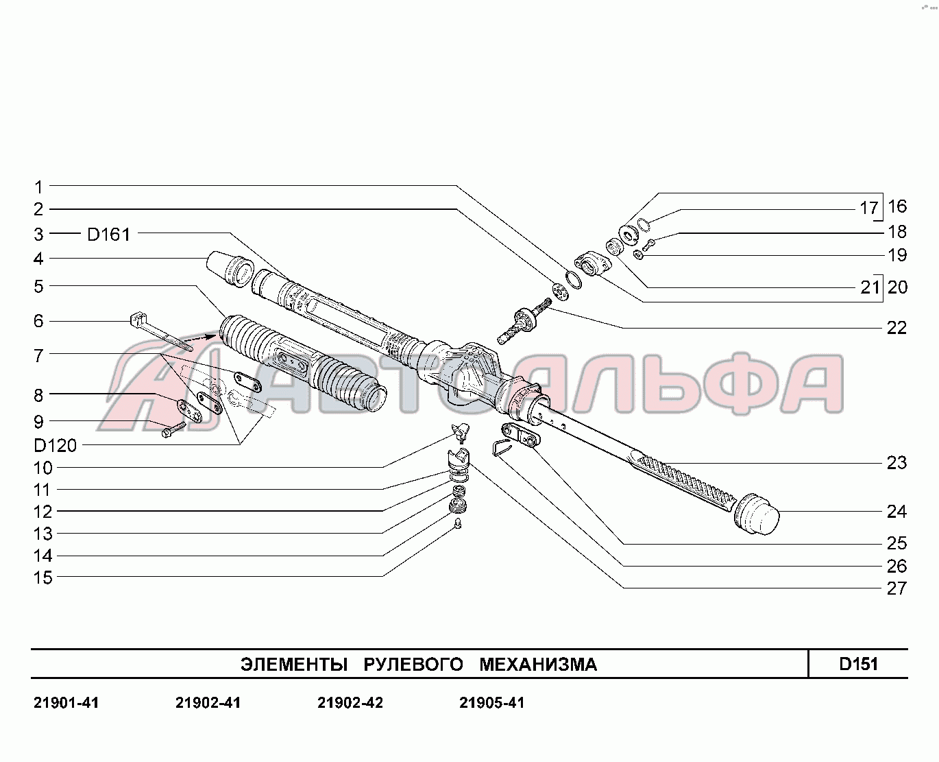 D151. Элементы рулевого механизма LADA Granta 2190, 01.2013