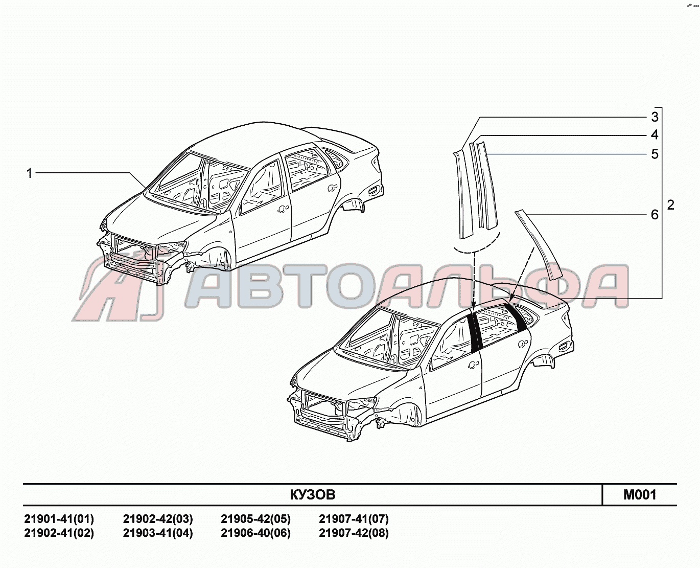 Запчасти на m001. Кузов LADA Granta 2190, каталог 2015 г.