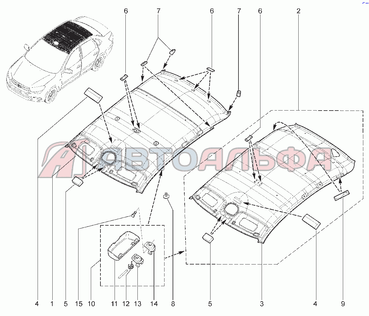 Запчасти на 711010. ОБИВКА КРЫШИ LADA Granta Cross