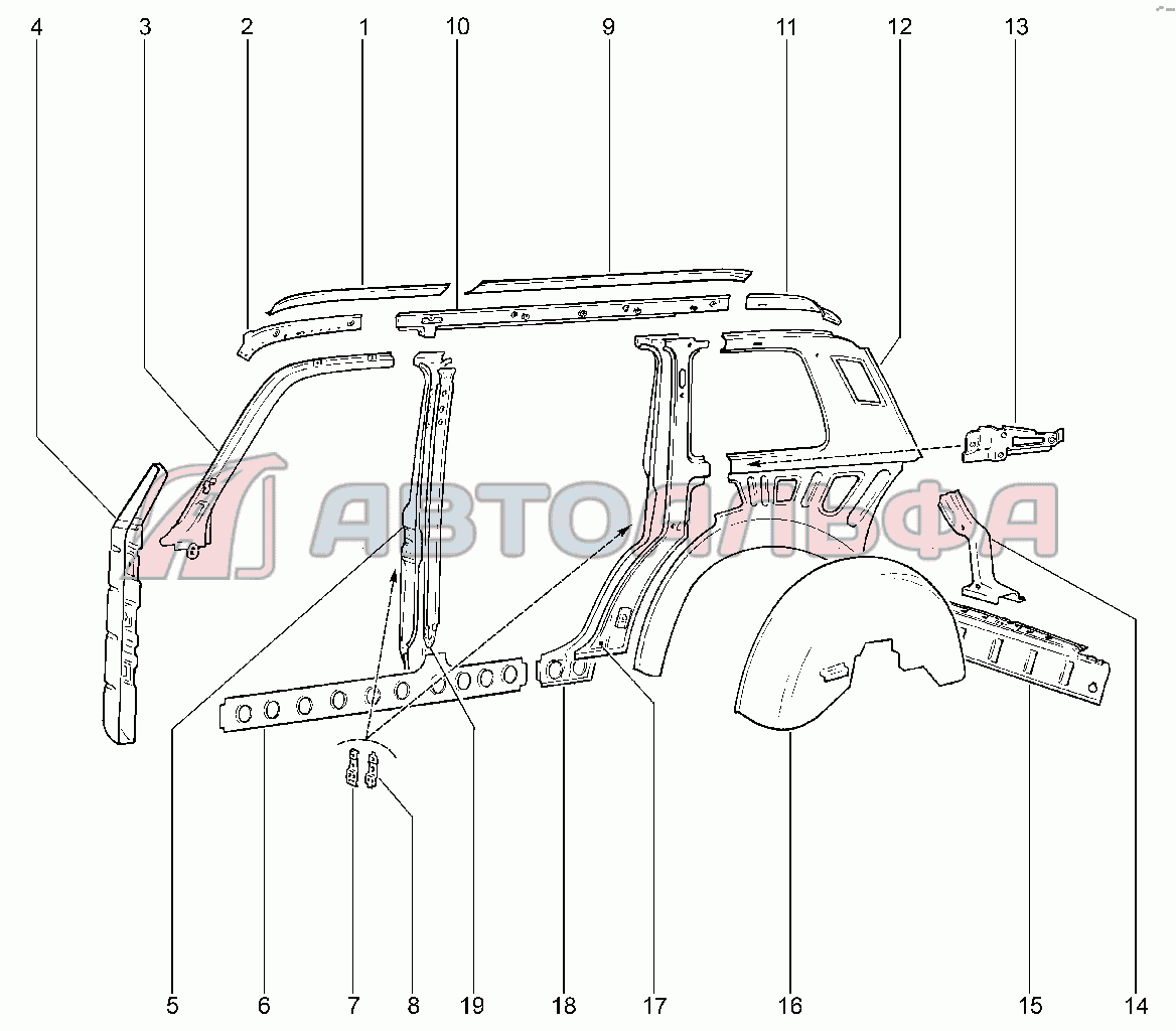 Запчасти на 423210. Каракас боковины и задка (2131) LADA 21310