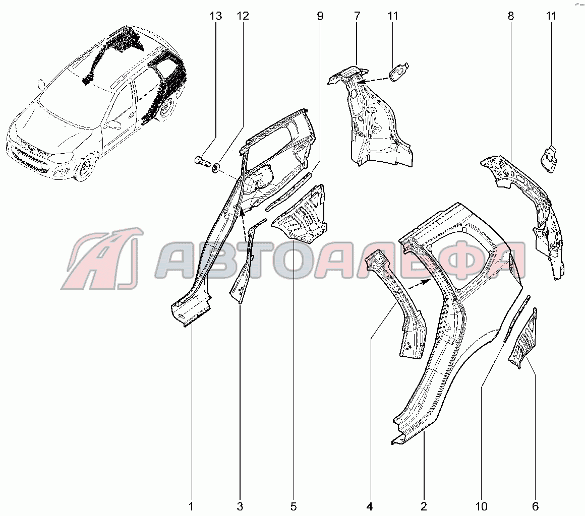 Крылья задние (универсал) LADA GRANTA FL CROSS, каталог 2020 г.
