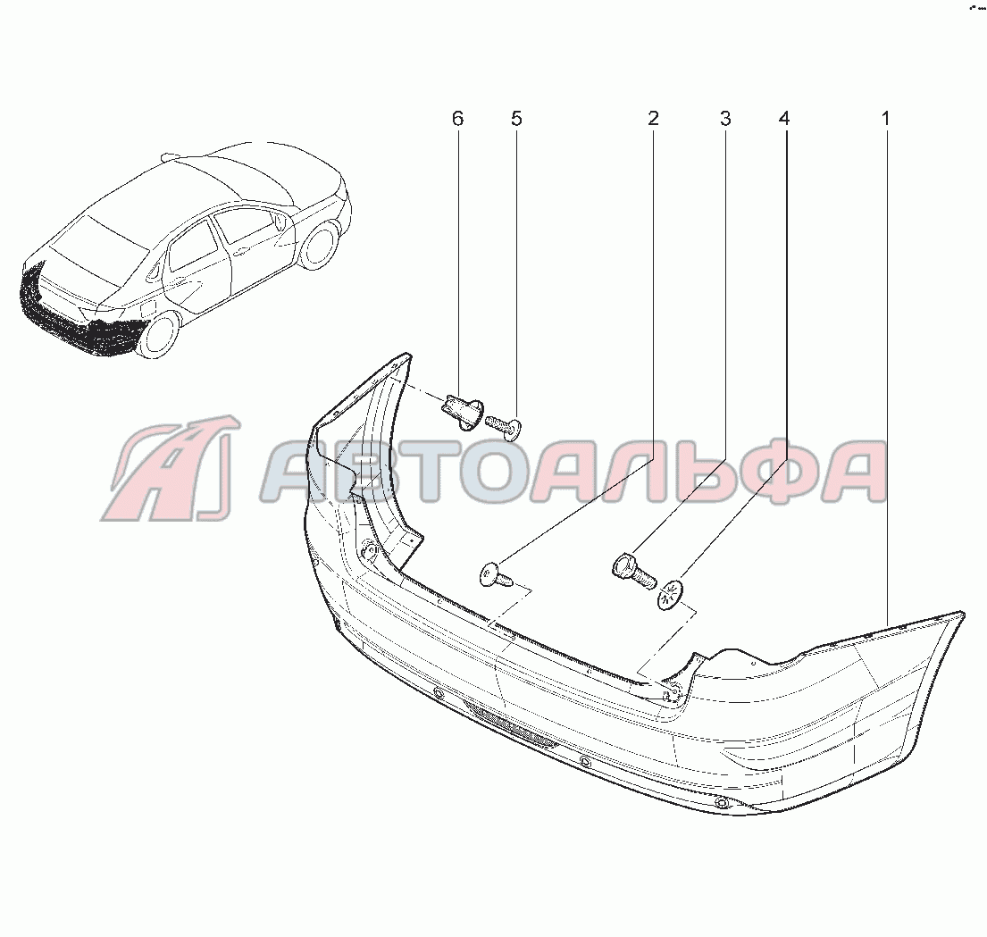 Запчасти на 551011. БАМПЕР ЗАДНИЙ (E1, E2) LADA Vesta, каталог 2019 г.