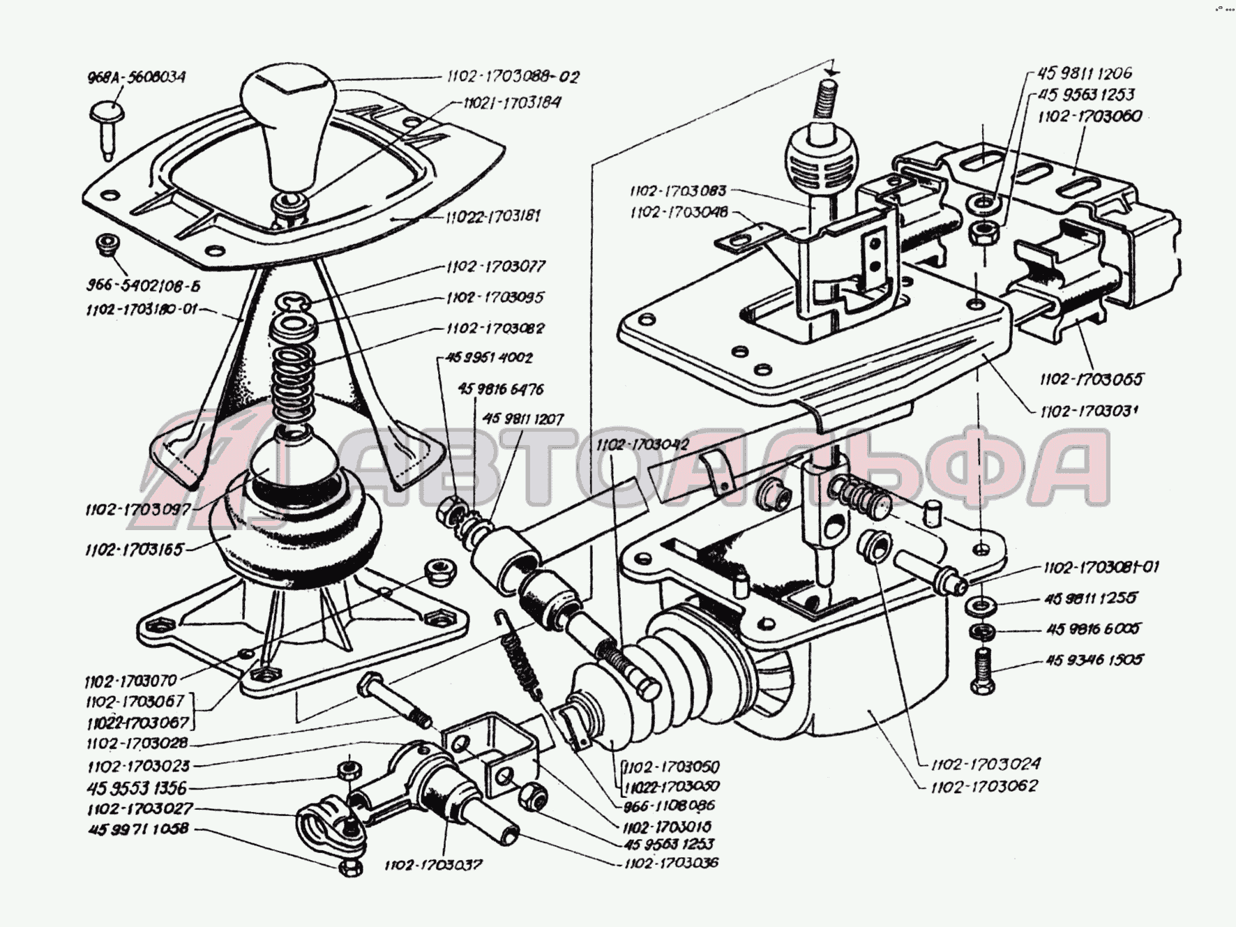 Запчасти на привод управления механизмом переключения передач ЗАЗ 1102  (Таврия)